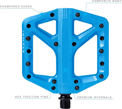 Crankbrothers Stamp Flat BMX/MTB Bike Pedal - Platform Bicycle Pedal, Minimal Profile, Adjustable Grip Stamp 1 Blue L