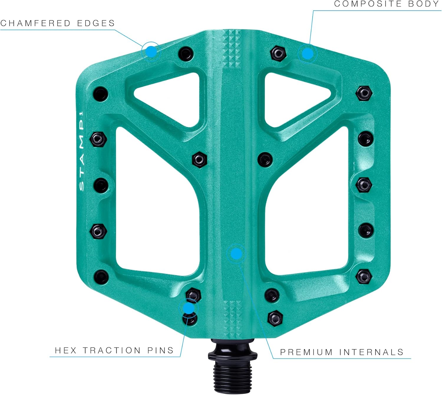 Crankbrothers Stamp Flat BMX/MTB Bike Pedal - Platform Bicycle Pedal, Minimal Profile, Adjustable Grip Stamp 1 Turquoise L