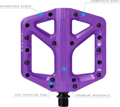 Crankbrothers Stamp Flat BMX/MTB Bike Pedal - Platform Bicycle Pedal, Minimal Profile, Adjustable Grip Stamp 1 Purple L