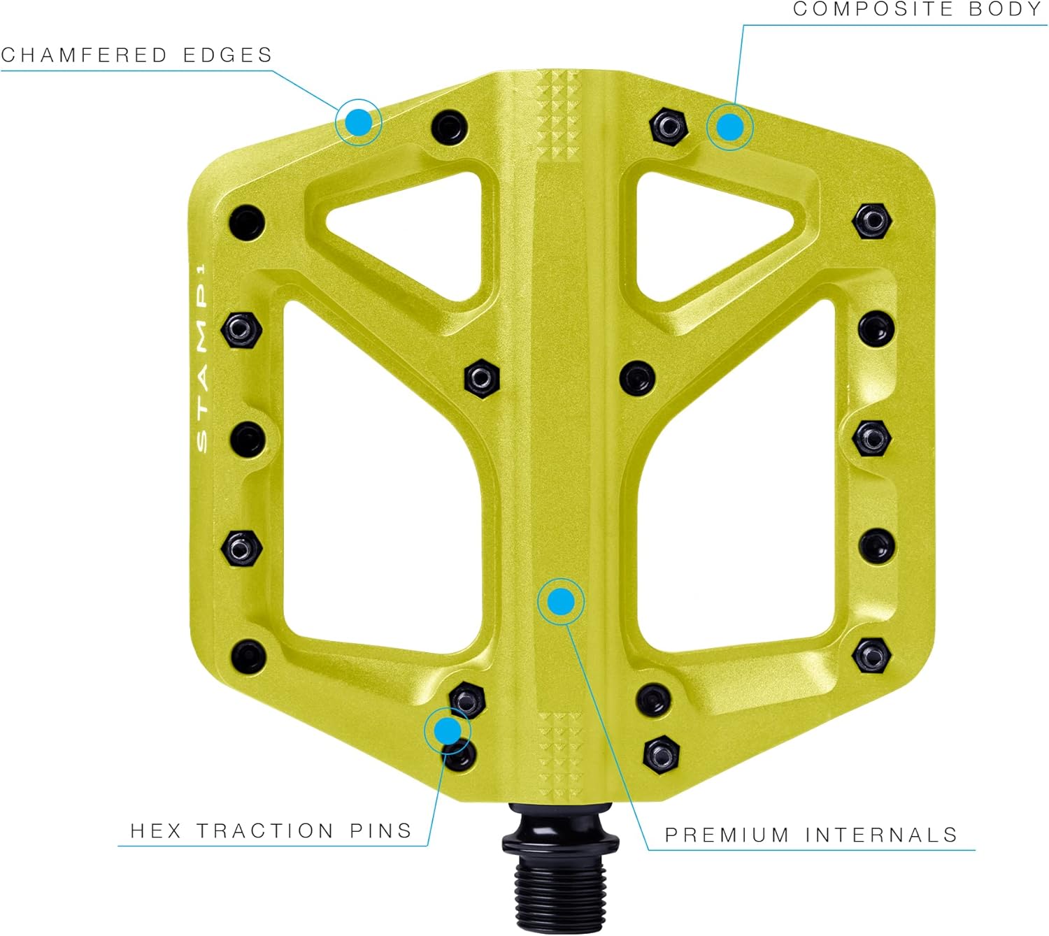 Crankbrothers Stamp Flat BMX/MTB Bike Pedal - Platform Bicycle Pedal, Minimal Profile, Adjustable Grip Stamp 1 Yellow L