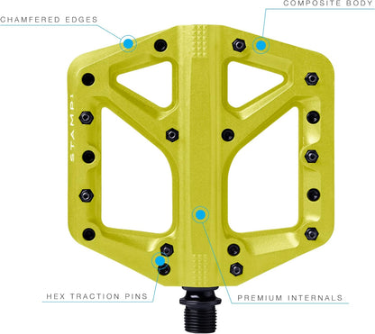 Crankbrothers Stamp Flat BMX/MTB Bike Pedal - Platform Bicycle Pedal, Minimal Profile, Adjustable Grip Stamp 1 Yellow L