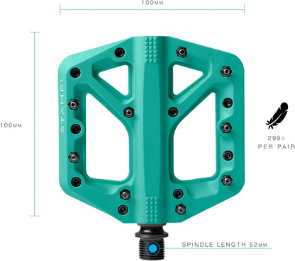 Crankbrothers Stamp Flat BMX-/MTB-Fahrradpedal, Plattform-Pedal, minimales Profil, Verstellbarer Grip Stempel 1 Türkis S