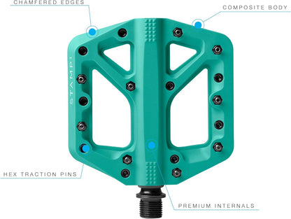 Crankbrothers Stamp Flat BMX-/MTB-Fahrradpedal, Plattform-Pedal, minimales Profil, Verstellbarer Grip Stempel 1 Türkis S