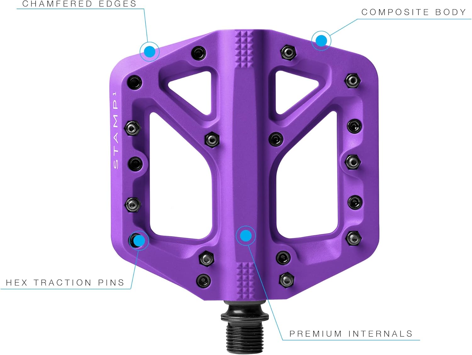 Crankbrothers Stamp Flat BMX/MTB Bike Pedal - Platform Bicycle Pedal, Minimal Profile, Adjustable Grip Stamp 1 Purple S