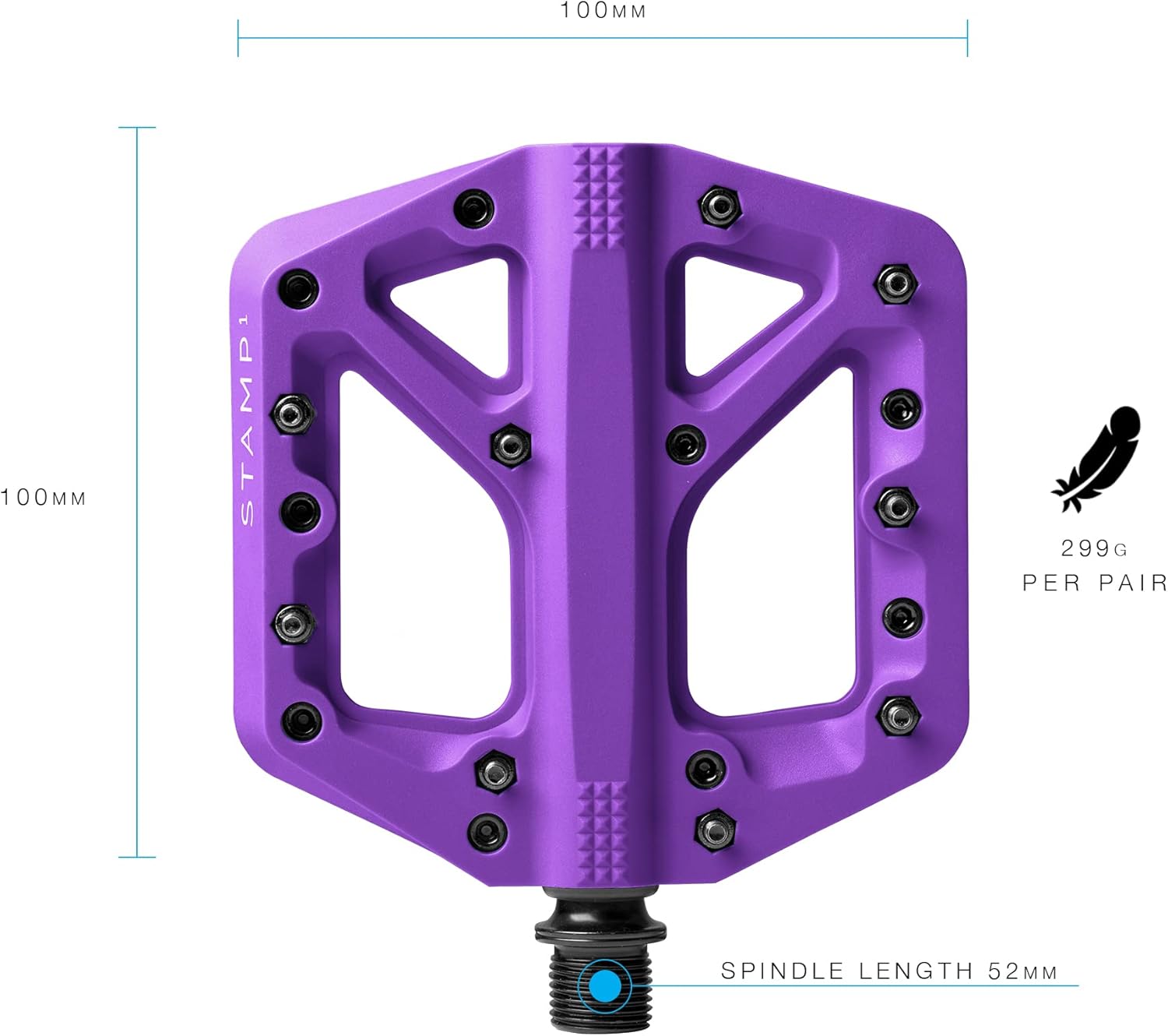 Crankbrothers Stamp Flat BMX/MTB Bike Pedal - Platform Bicycle Pedal, Minimal Profile, Adjustable Grip Stamp 1 Purple S