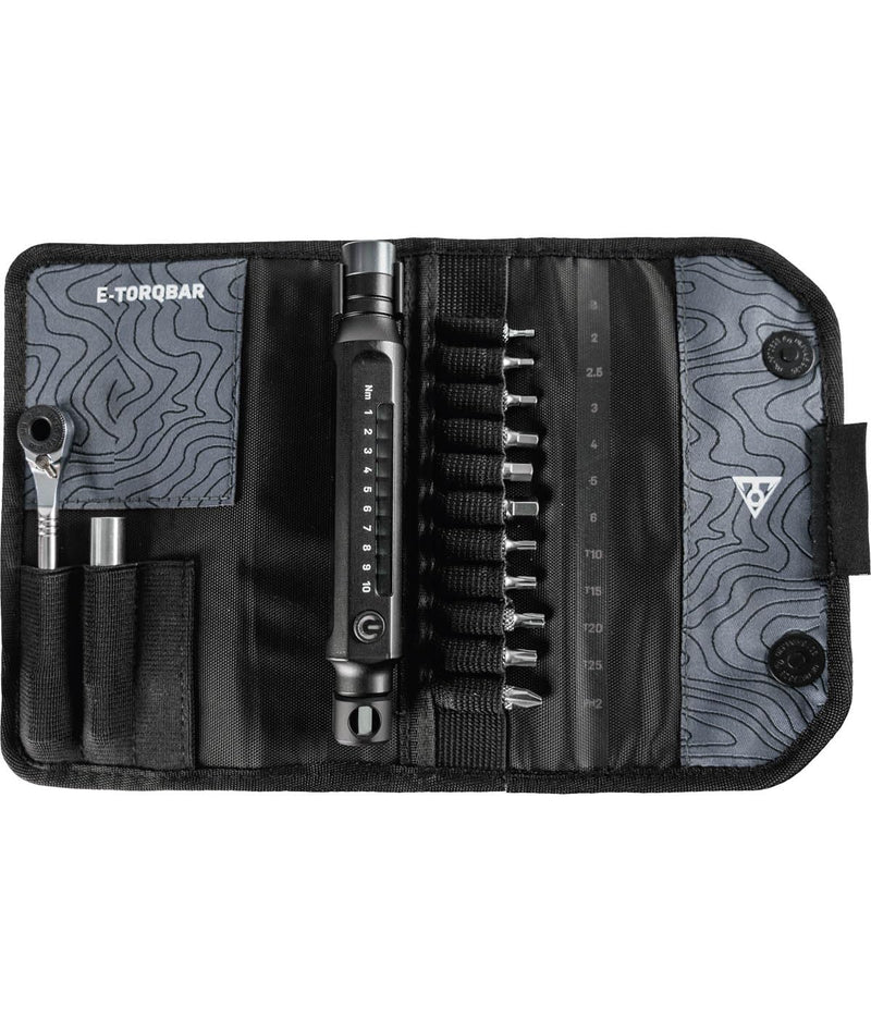 Topeak E-Torqbar 1-10Nm, A lightweight portable digital torque wrench with LED indicators includes Hex & Torx Bits, Black