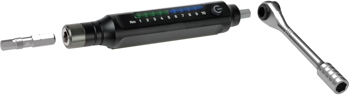 Topeak E-Torqbar 1-10Nm, A lightweight portable digital torque wrench with LED indicators includes Hex & Torx Bits, Black