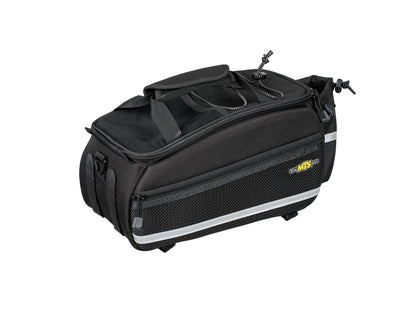 Topeak MTS TrunkBag EX 2.0 Water Resistant Cycle Trunk Bag with expandable pannier sides, attaches to a rack with straps, Black