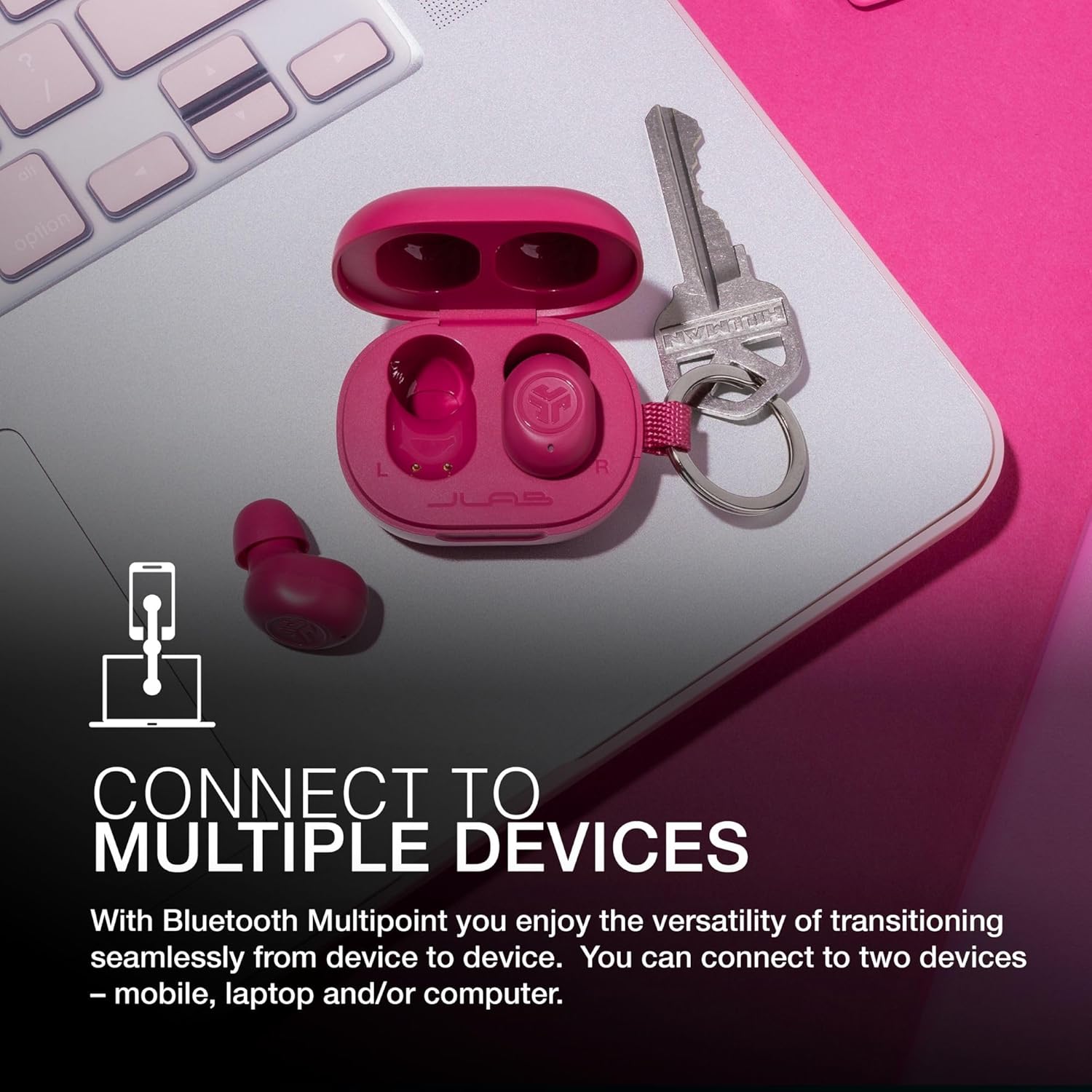 JLab JBuds Mini True Wireless Earbuds, In Ear Headphones, Bluetooth Earphones, Ear Buds with 20H Playtime, Bluetooth Earbuds with Microphone, Charging Case, Multipoint, EQ3 Sound