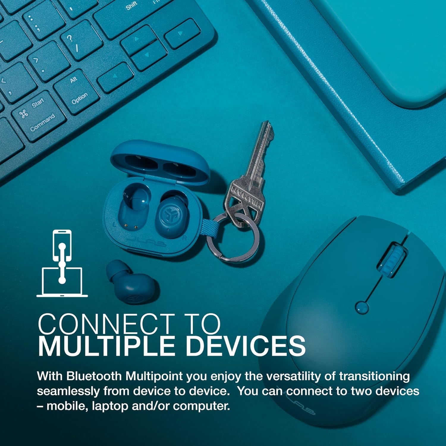 JLab JBuds Mini True Wireless Earbuds, In Ear Headphones, Bluetooth Earphones, Ear Buds with 20H Playtime, Bluetooth Earbuds with Microphone, Charging Case, Multipoint, EQ3 Sound