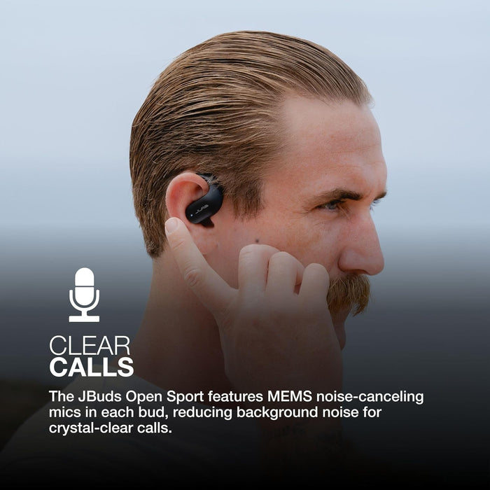 JLab Open Sport Earbuds - Wireless Open Ear Headphones, Open-Ear Sports Earbuds with Earhooks, 26H Playtime Hook Over Ear Running Earphones, IP55 Sweat-Resistant Ear Buds, Bluetooth Multipoint, Black