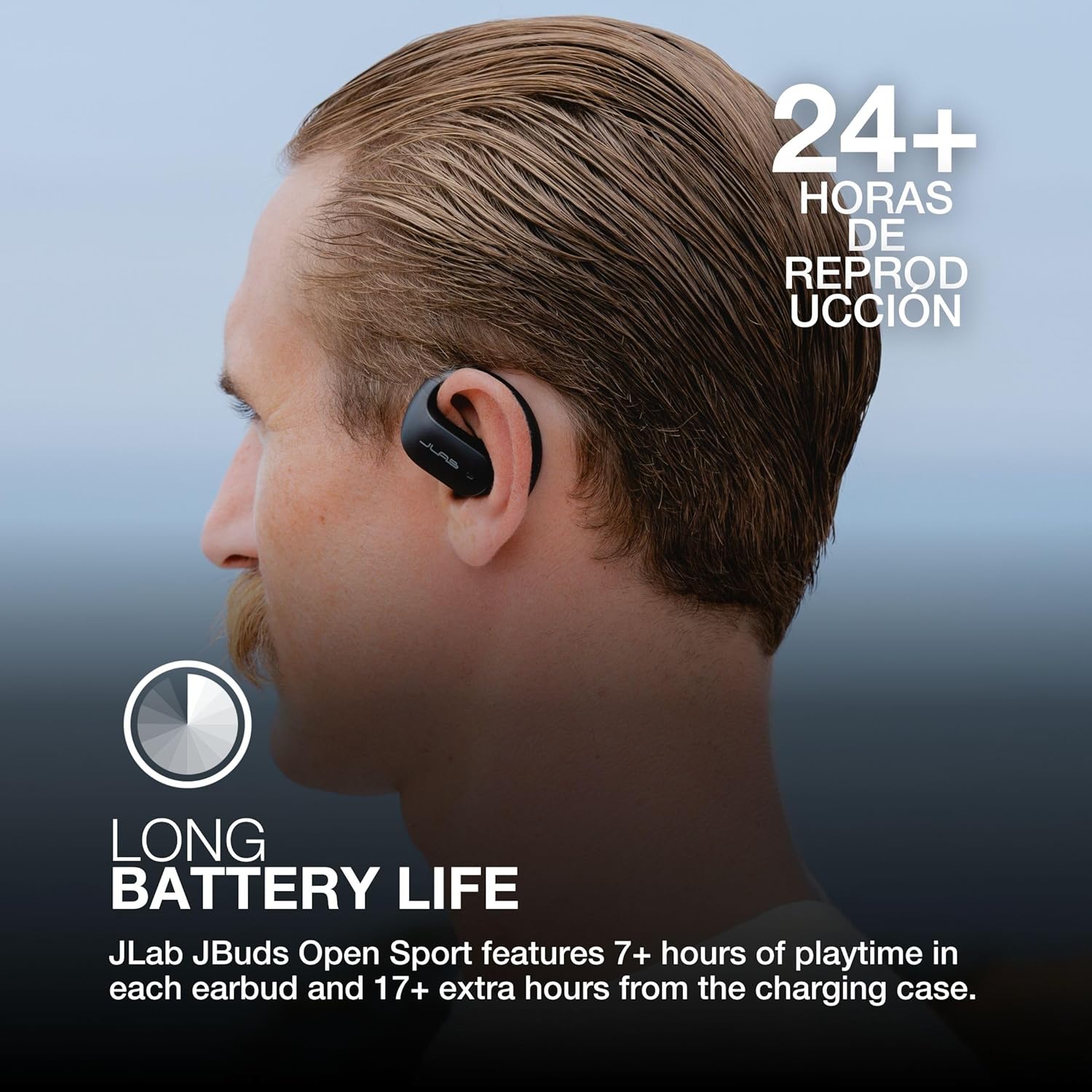 JLab Open Sport Earbuds - Wireless Open Ear Headphones, Open-Ear Sports Earbuds with Earhooks, 26H Playtime Hook Over Ear Running Earphones, IP55 Sweat-Resistant Ear Buds, Bluetooth Multipoint, Black