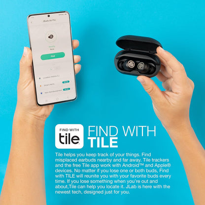 JLab JBuds Air Pro True Wireless Earbuds, In Ear Headphones with Tile Tracker Built-in, Ear Buds with 36H Playtime, Bluetooth Earbuds with Microphone, USB Charging Case, Dual Connect, EQ3 Sound
