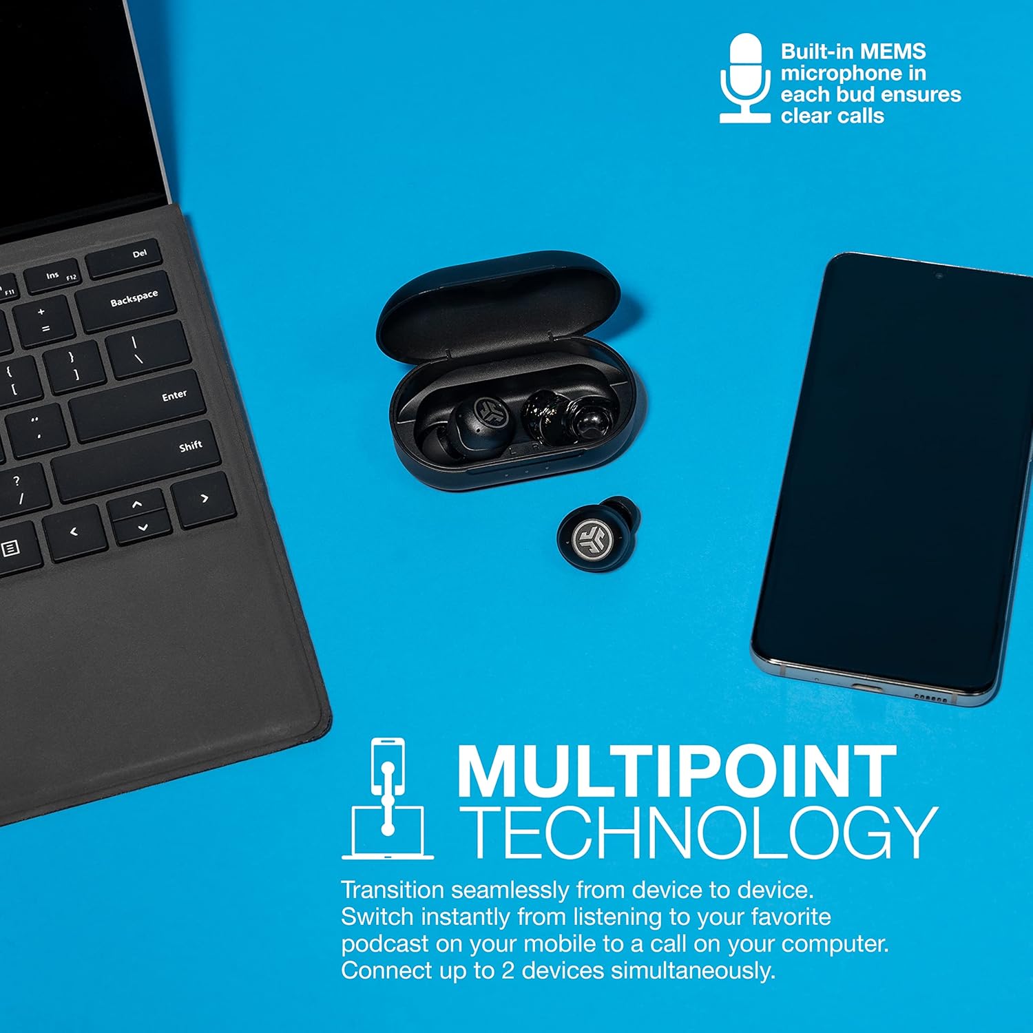 JLab JBuds Air Pro True Wireless Earbuds, In Ear Headphones with Tile Tracker Built-in, Ear Buds with 36H Playtime, Bluetooth Earbuds with Microphone, USB Charging Case, Dual Connect, EQ3 Sound