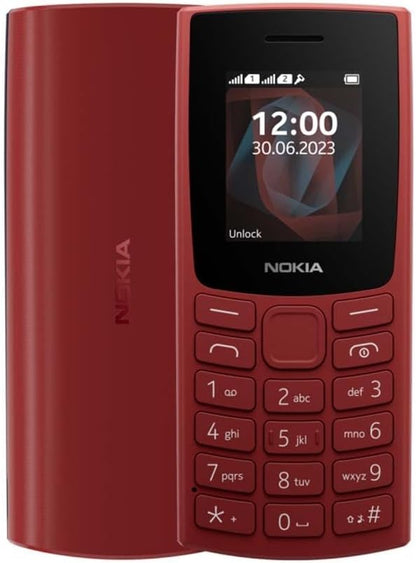 Nokia 105 2G Feature Phone with long-lasting battery, 12 hours of talk-time, wireless FM radio, large display, and tactile keyboard, Dual Sim - Red