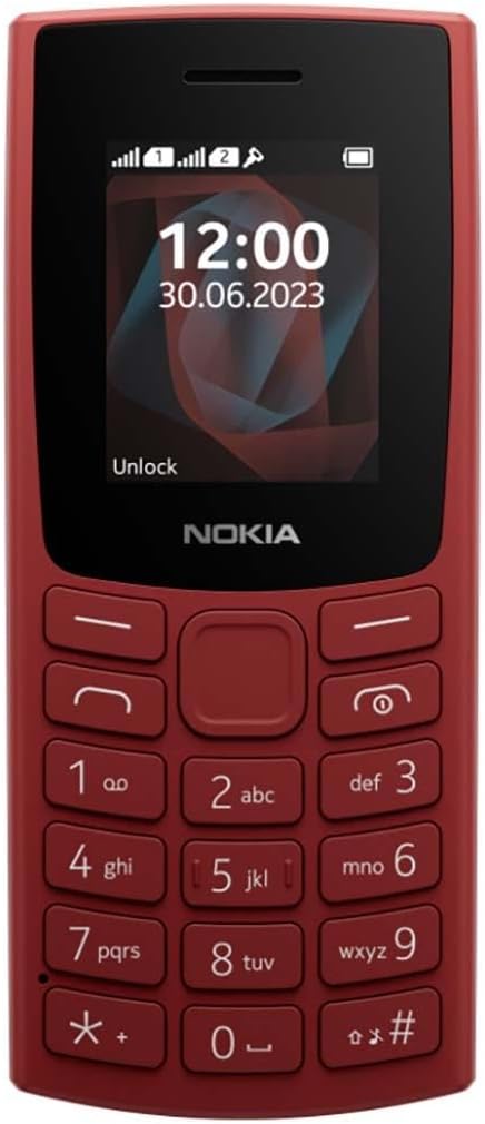 Nokia 105 2G Feature Phone with long-lasting battery, 12 hours of talk-time, wireless FM radio, large display, and tactile keyboard, Dual Sim - Red