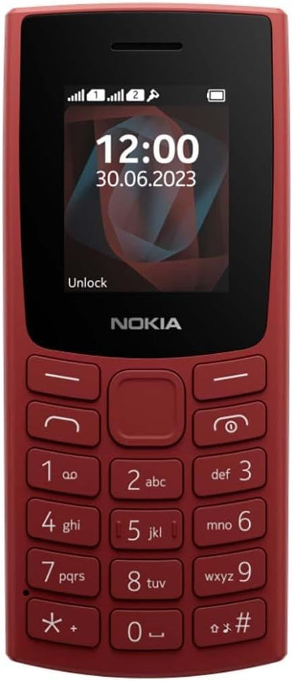 Nokia 105 2G Feature Phone with long-lasting battery, 12 hours of talk-time, wireless FM radio, large display, and tactile keyboard, Dual Sim - Red