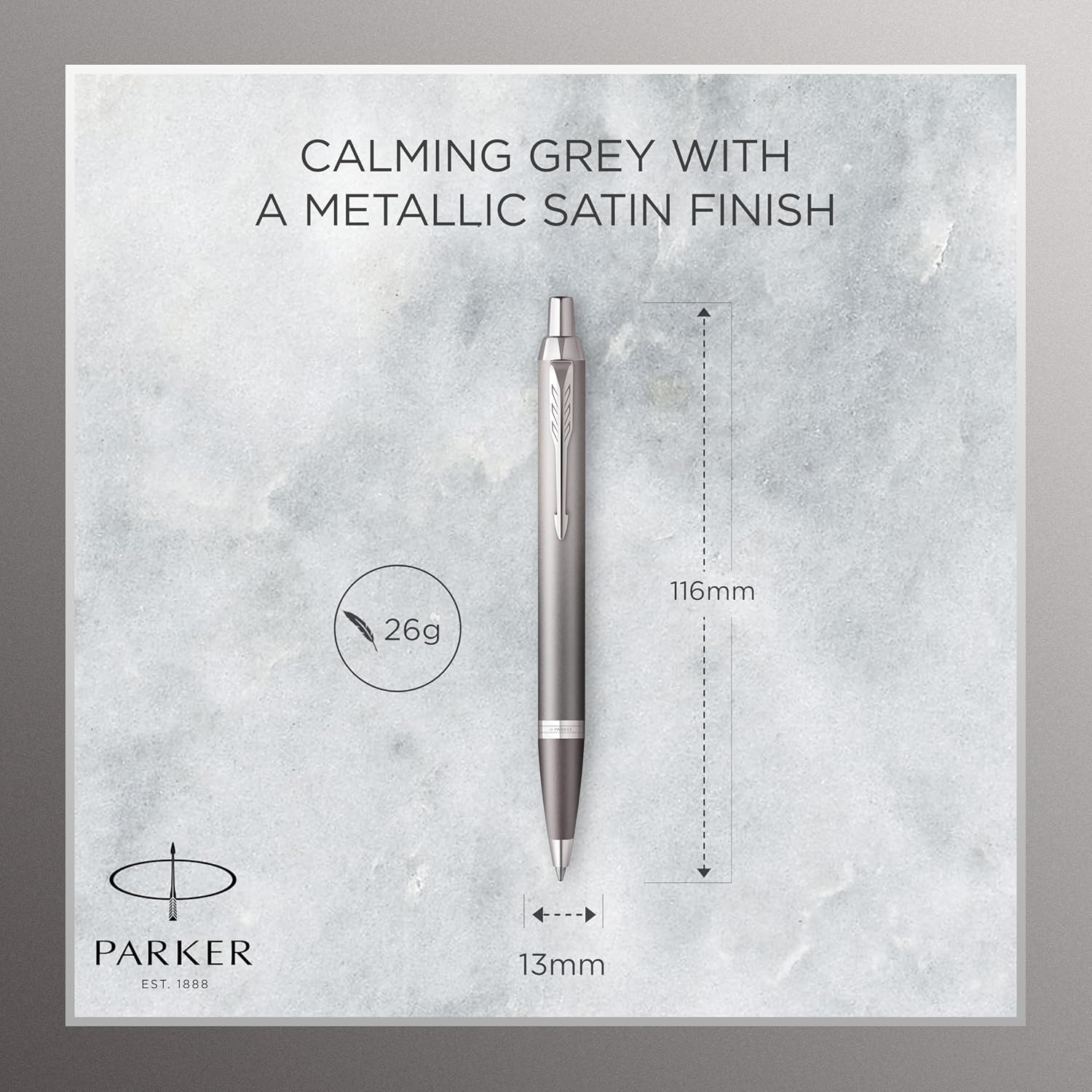 Parker Penna a sfera IM Writing Rituals, finitura grigia con sfumatura, puntale cromato, punta media, inchiostro blu, confezione regalo