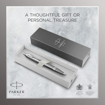Parker Penna a sfera IM Writing Rituals, finitura grigia con sfumatura, puntale cromato, punta media, inchiostro blu, confezione regalo
