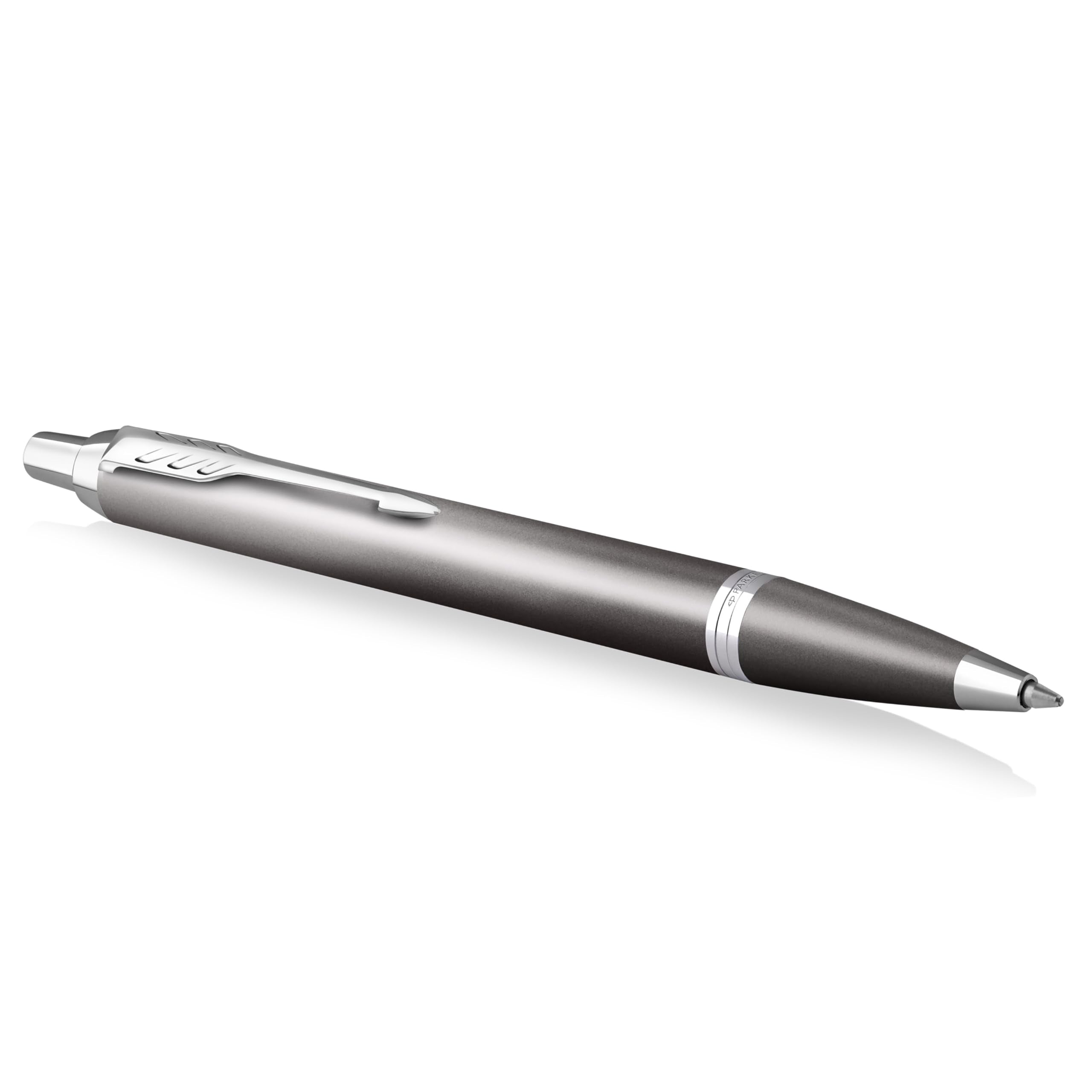 Parker Penna a sfera IM Writing Rituals, finitura grigia con sfumatura, puntale cromato, punta media, inchiostro blu, confezione regalo