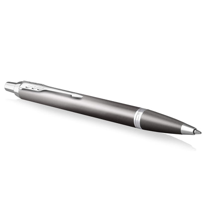 Parker Penna a sfera IM Writing Rituals, finitura grigia con sfumatura, puntale cromato, punta media, inchiostro blu, confezione regalo
