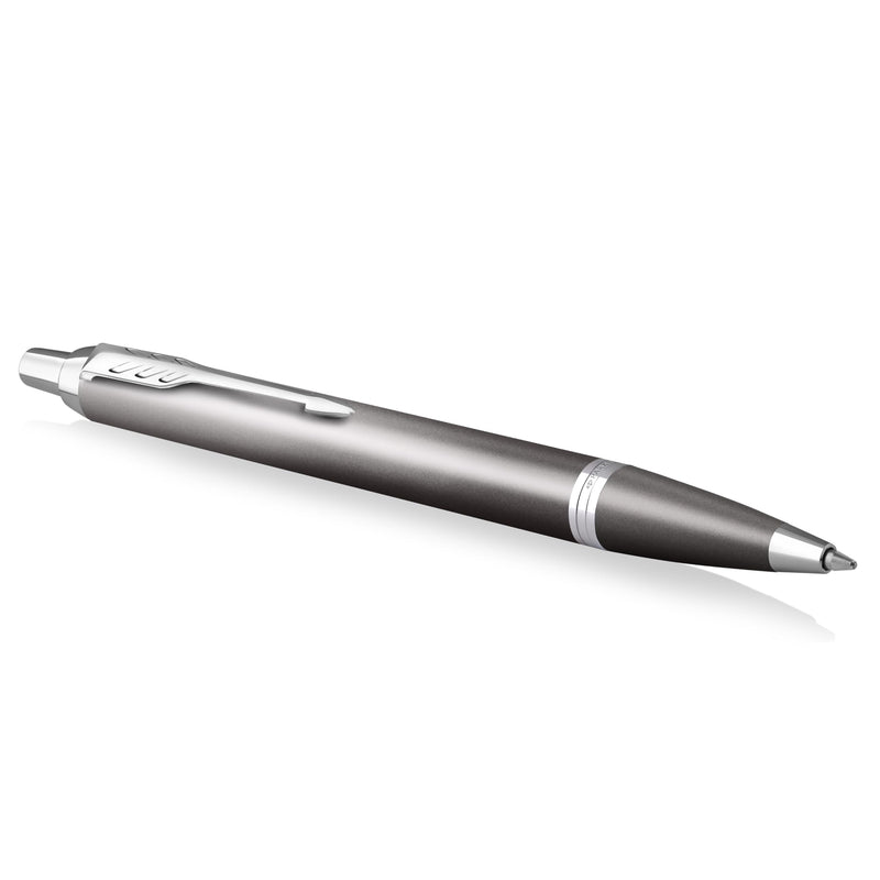 Parker Penna a sfera IM Writing Rituals, finitura grigia con sfumatura, puntale cromato, punta media, inchiostro blu, confezione regalo