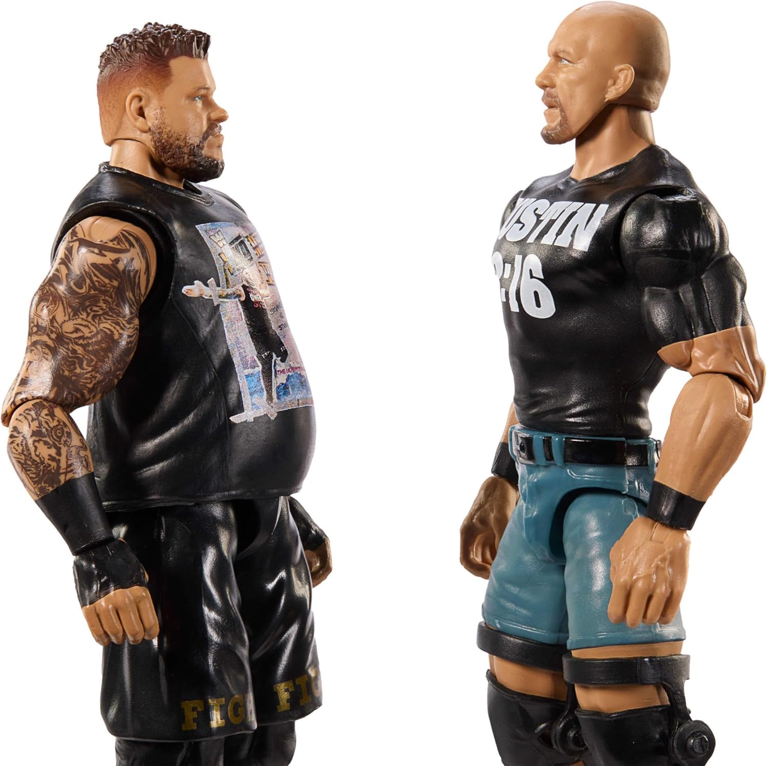 Mattel WWE Main Event Championship Showdown 2-Pack Action Figures & Accessory, Series #20 “Stone Cold” Steve Austin vs Kevin Owens Collectible Set, JCV70