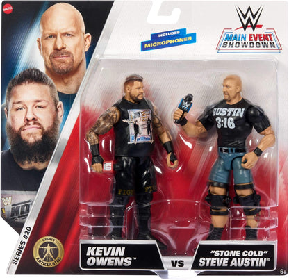 Mattel WWE Main Event Championship Showdown 2-Pack Action Figures & Accessory, Series #20 “Stone Cold” Steve Austin vs Kevin Owens Collectible Set, JCV70