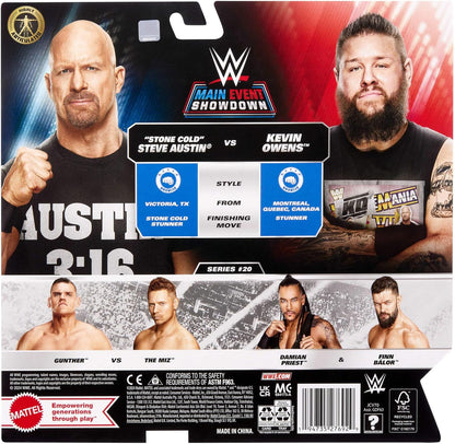 Mattel WWE Main Event Championship Showdown 2-Pack Action Figures & Accessory, Series #20 “Stone Cold” Steve Austin vs Kevin Owens Collectible Set, JCV70