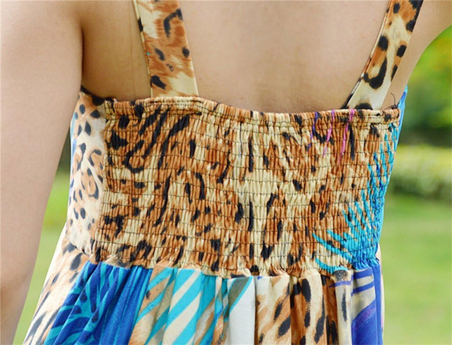 Insun Women's Sexy V Neck Printed Maxi Beach Chiffon Bohemian Dress S Blue