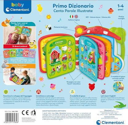 Clementoni - Baby Scopro The World in 100 Interactive, 1 Year Electronic Speaking Book for Children, Educational Book, Bilingual, Tactile Sound, Teaches Italian and English, Learn New Words