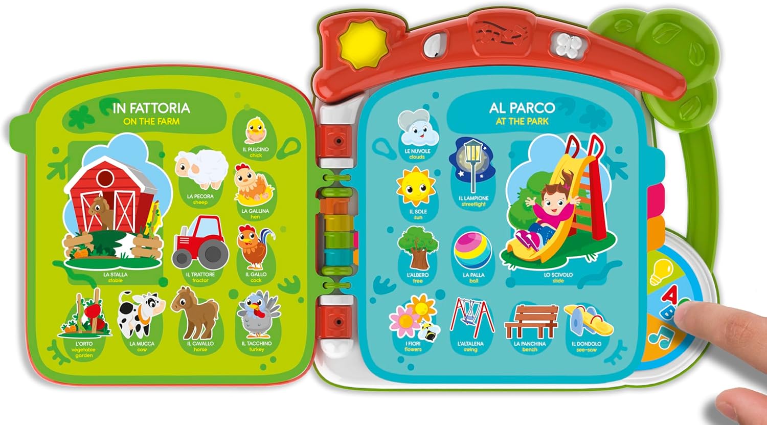 Clementoni - Baby Scopro The World in 100 Interactive, 1 Year Electronic Speaking Book for Children, Educational Book, Bilingual, Tactile Sound, Teaches Italian and English, Learn New Words