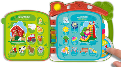 Clementoni - Baby Scopro The World in 100 Interactive, 1 Year Electronic Speaking Book for Children, Educational Book, Bilingual, Tactile Sound, Teaches Italian and English, Learn New Words
