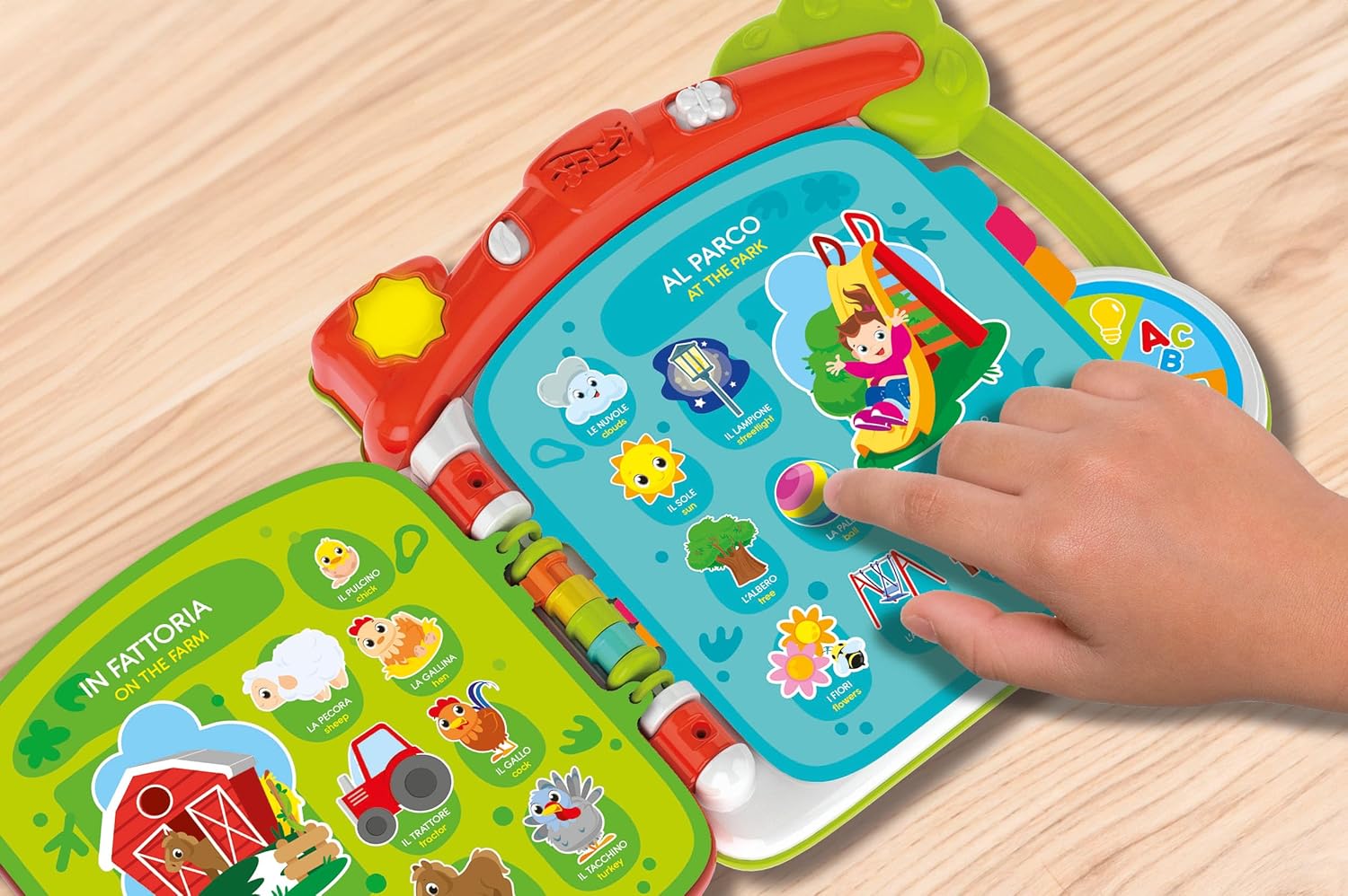 Clementoni - Baby Scopro The World in 100 Interactive, 1 Year Electronic Speaking Book for Children, Educational Book, Bilingual, Tactile Sound, Teaches Italian and English, Learn New Words