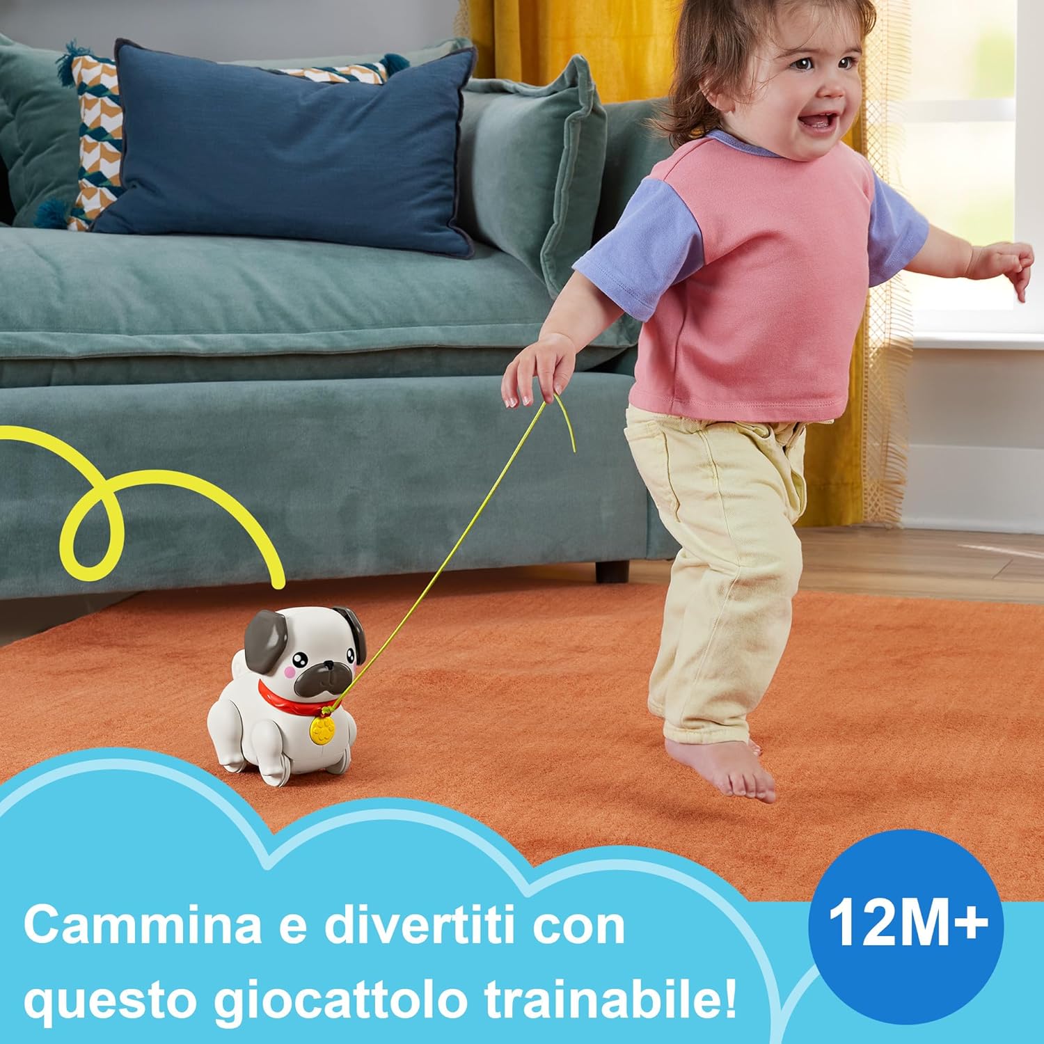 Fisher-Price Baby & Toddler Pull Toy FP Pets Walk-The-Pup-Pug with Motion & Sounds for Kids Ages 12+ Months, HTW94