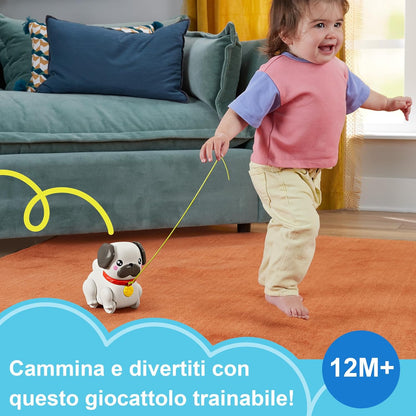 Fisher-Price Baby & Toddler Pull Toy FP Pets Walk-The-Pup-Pug with Motion & Sounds for Kids Ages 12+ Months, HTW94