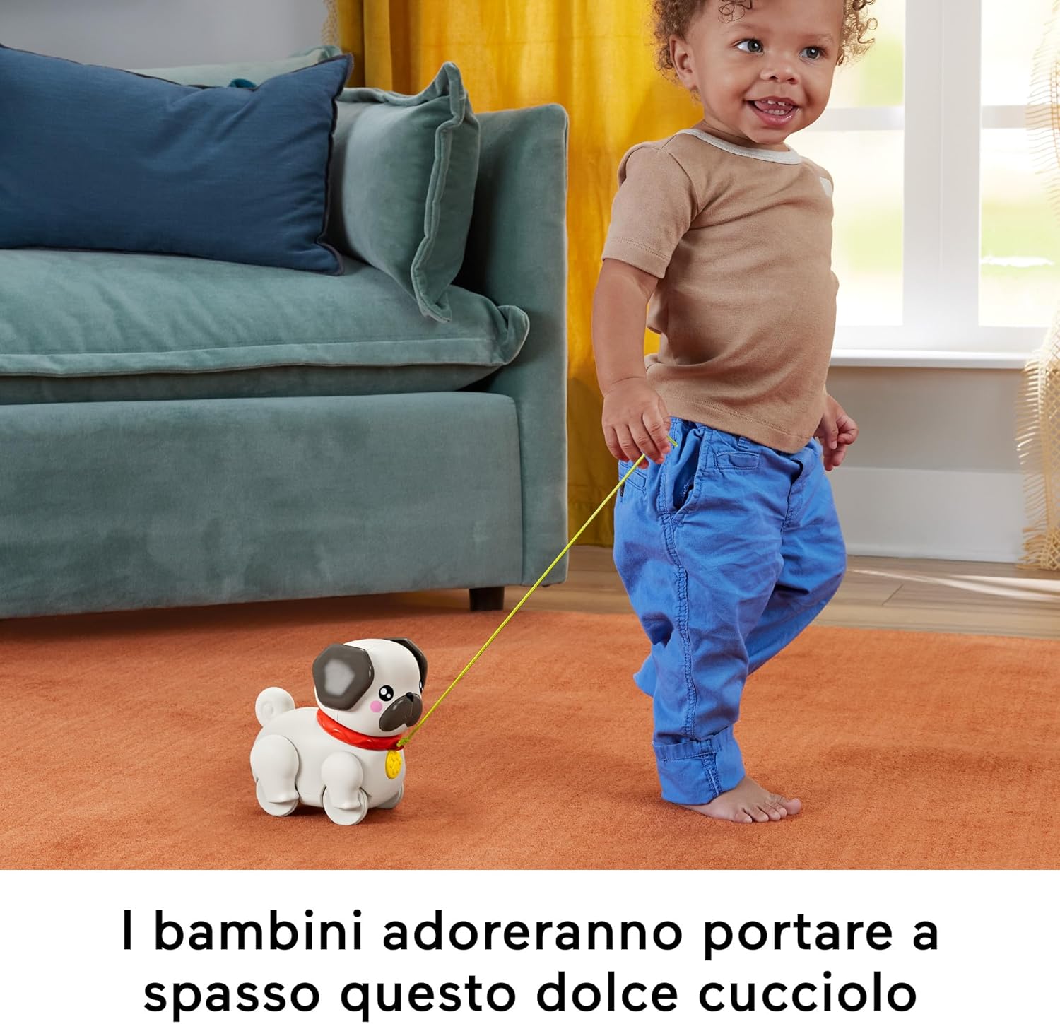 Fisher-Price Baby & Toddler Pull Toy FP Pets Walk-The-Pup-Pug with Motion & Sounds for Kids Ages 12+ Months, HTW94