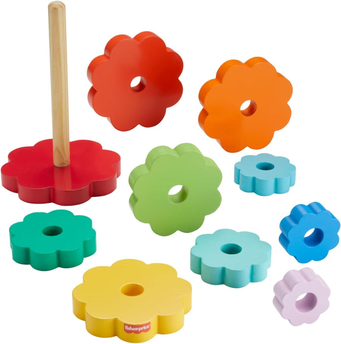 Fisher-Price Toddler Toy Wooden Ring Stacker, 10 Wood Pieces for Stacking Play for Kids Ages 18+ Months, HXT77