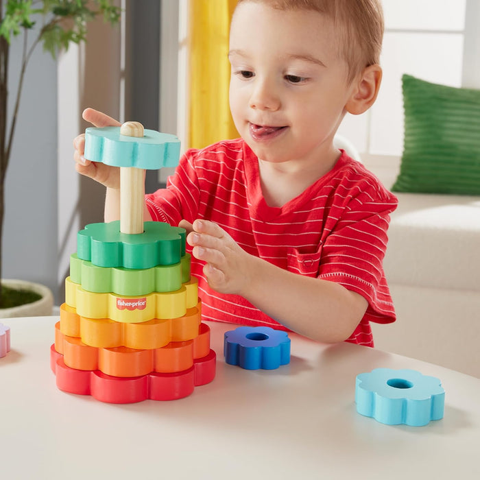 Fisher-Price Toddler Toy Wooden Ring Stacker, 10 Wood Pieces for Stacking Play for Kids Ages 18+ Months, HXT77