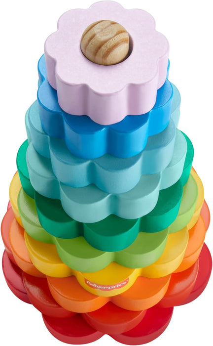 Fisher-Price Toddler Toy Wooden Ring Stacker, 10 Wood Pieces for Stacking Play for Kids Ages 18+ Months, HXT77