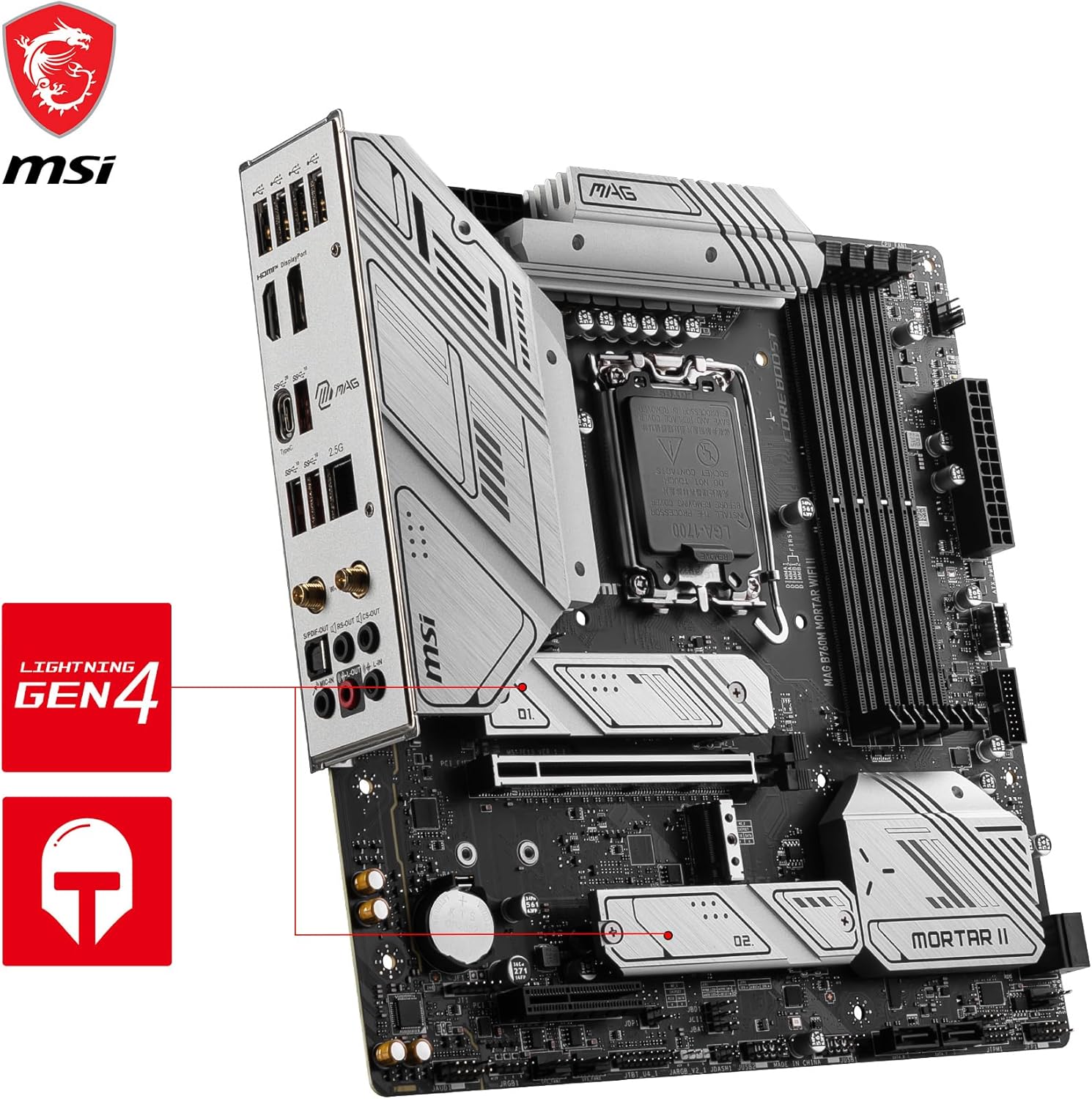 MSI MAG B760M MORTAR WIFI II Motherboard, mATX - Supports Intel 12th & 13th Gen Core Processors, LGA 1700 - DDR5 Memory Boost 7800+MHz/OC, 1x PCIe 5.0 x16, 3 x M.2 Gen4, 2.5G LAN, Wi-Fi 6E