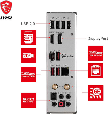 MSI MAG B760M MORTAR WIFI II Motherboard, mATX - Supports Intel 12th & 13th Gen Core Processors, LGA 1700 - DDR5 Memory Boost 7800+MHz/OC, 1x PCIe 5.0 x16, 3 x M.2 Gen4, 2.5G LAN, Wi-Fi 6E