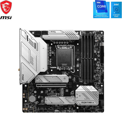 MSI MAG B760M MORTAR WIFI II Motherboard, mATX - Supports Intel 12th & 13th Gen Core Processors, LGA 1700 - DDR5 Memory Boost 7800+MHz/OC, 1x PCIe 5.0 x16, 3 x M.2 Gen4, 2.5G LAN, Wi-Fi 6E
