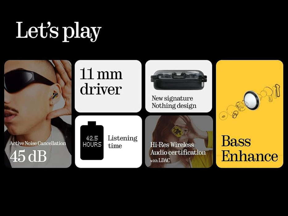 Nothing Ear (a) wireless ear buds with Active Noise Cancelling, Bass Enhance Algorithm and up to 42.5 hours of listening time - Yellow