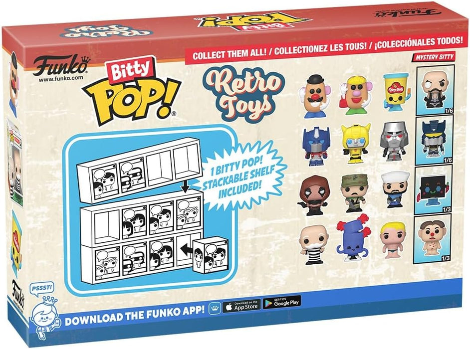 Funko Bitty Pop! Retro Toys - Mr. Monopoly 4PK and A Surprise Mystery Mini Figure - 0.9 Inch (2.2 Cm) - Transformers Classic Collectable - Stackable Display Shelf Included - Gift Idea