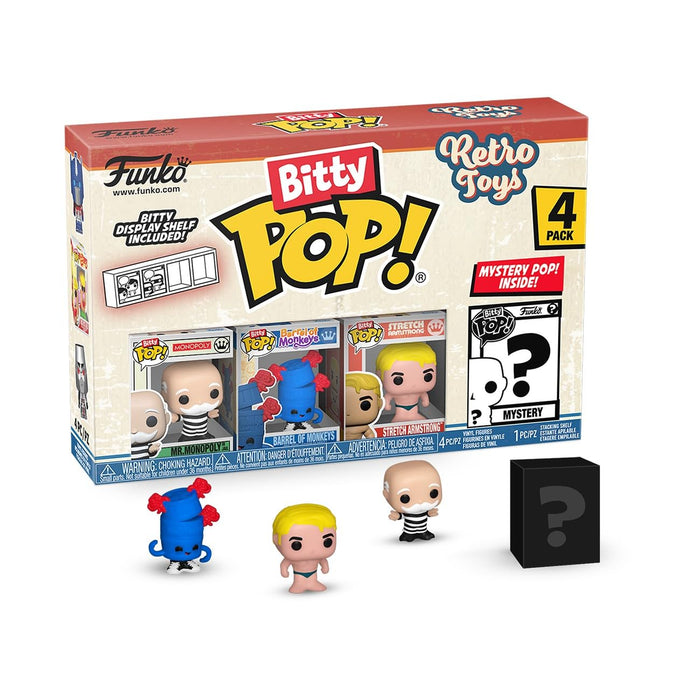 Funko Bitty Pop! Retro Toys - Mr. Monopoly 4PK and A Surprise Mystery Mini Figure - 0.9 Inch (2.2 Cm) - Transformers Classic Collectable - Stackable Display Shelf Included - Gift Idea