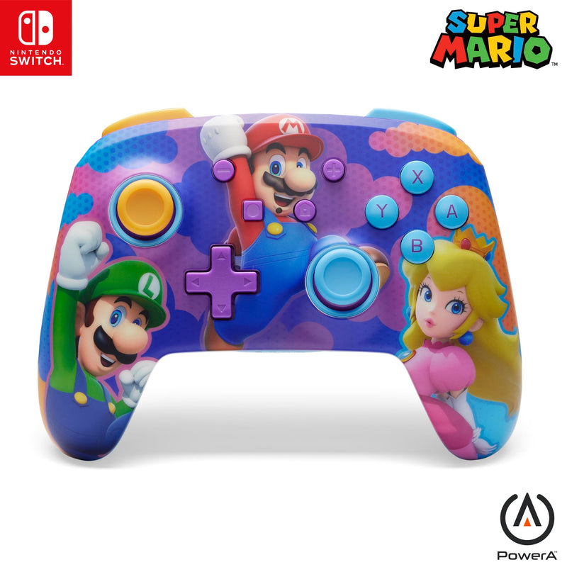 PowerA Enhanced Wireless Controller for Nintendo Switch, Switch Lite & OLED Model, Rechargeable Bluetooth Gamepad with up to 30 Hours of Play Time, Official: Mario; Color Splash Heroes