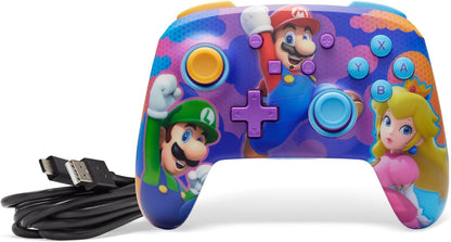 PowerA Enhanced Wireless Controller for Nintendo Switch, Switch Lite & OLED Model, Rechargeable Bluetooth Gamepad with up to 30 Hours of Play Time, Official: Mario; Color Splash Heroes