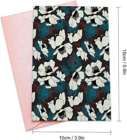 White Blue Flowers Greeting Cards with Envelopes Cute Blank Note Cards Thank You Cards Pink-Style