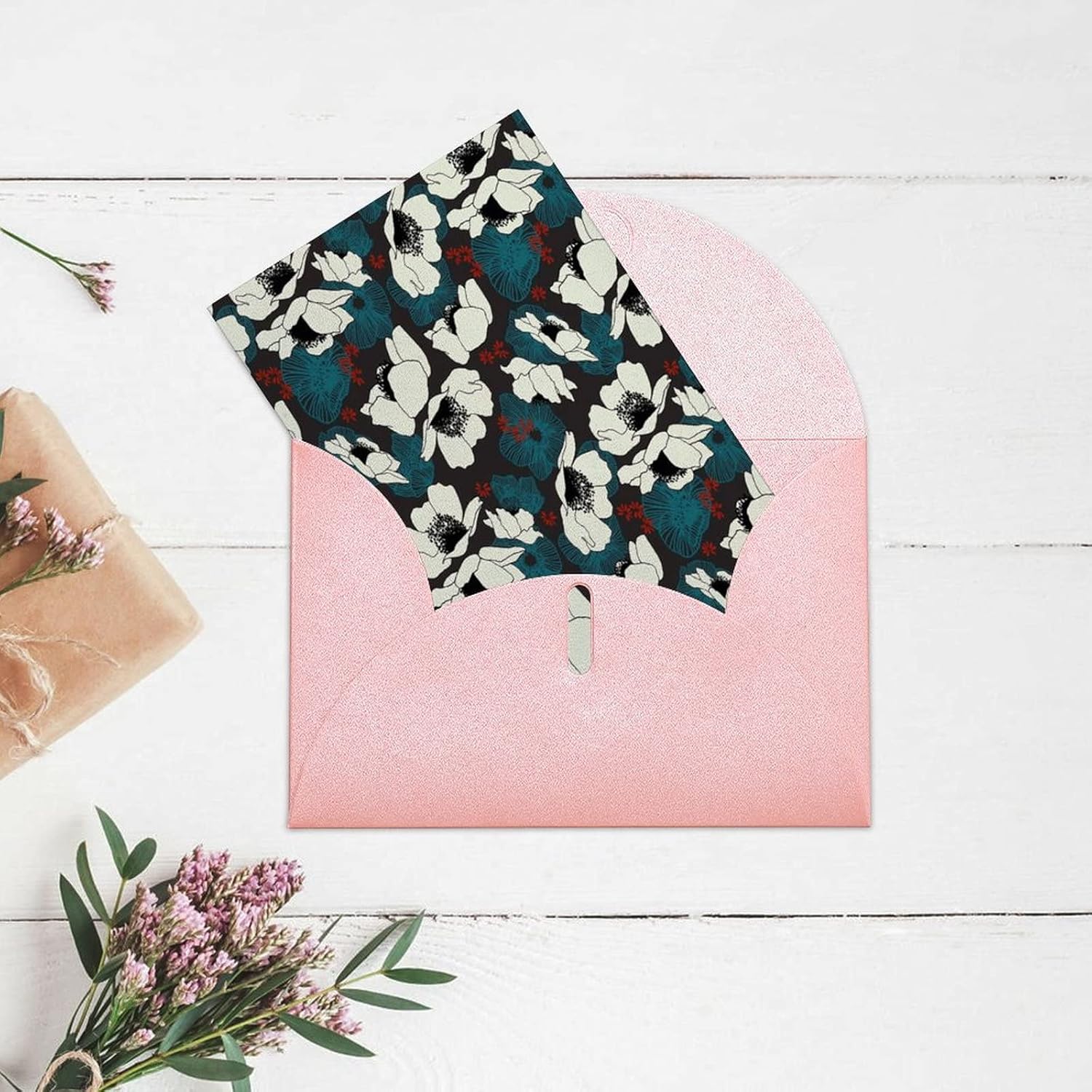 White Blue Flowers Greeting Cards with Envelopes Cute Blank Note Cards Thank You Cards Pink-Style